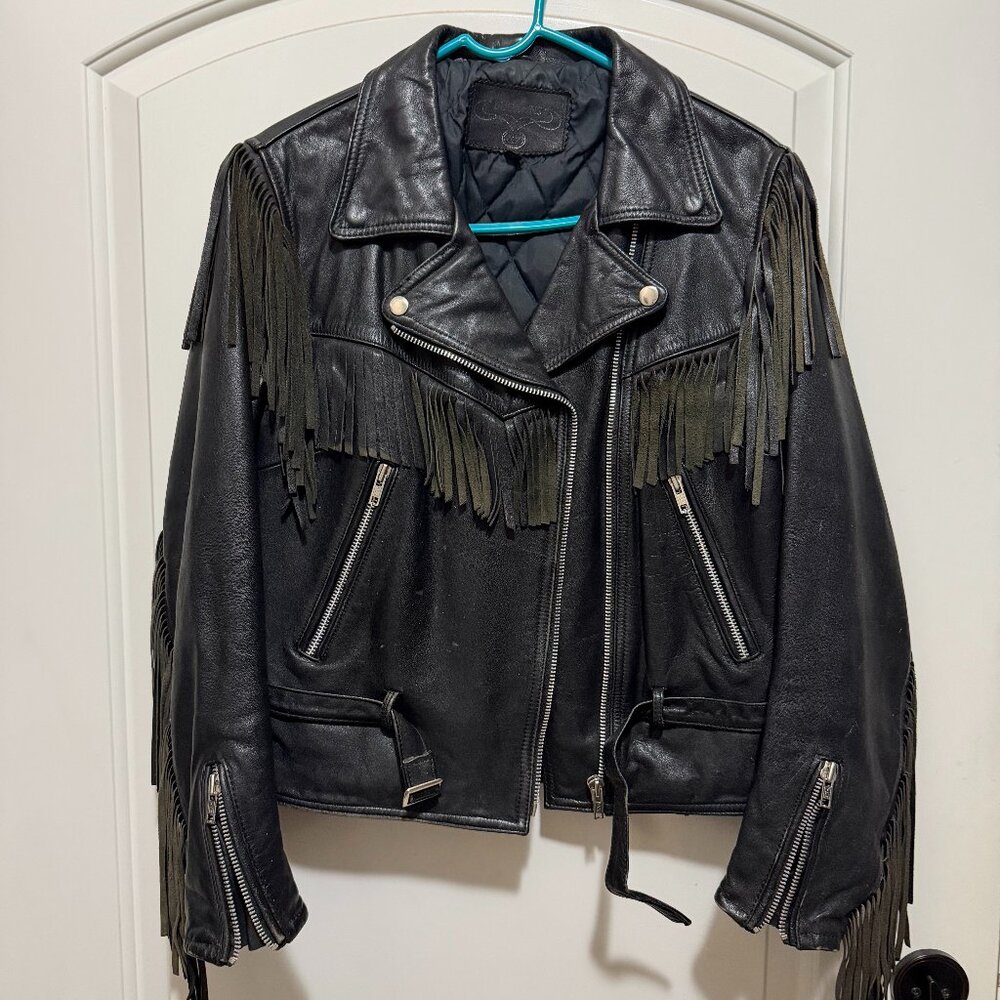 Motorcycle Jacket-Vintage 1980's Deerskins Black Leather; Women's size 12 (M/L)